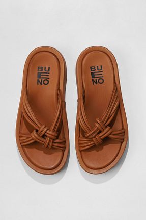 دمپائی قهوه ای زنانه چرم خالص Bueno Shoes - کد 353449808