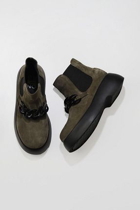 بوت / نیم بوت خاکی زنانه چرم خالص Bueno Shoes - کد 375376474