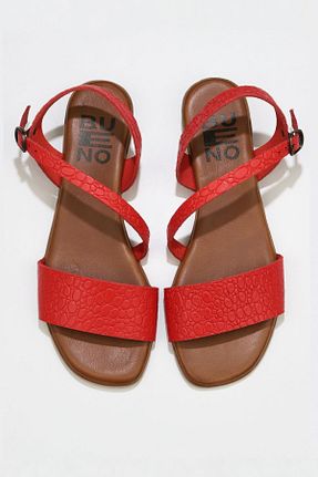 صندل قرمز زنانه پاشنه تخت Bueno Shoes - کد 337879162