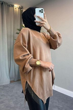 تونیک حجاب قهوه ای زنانه بافتنی Şule Giyim - کد 763152998