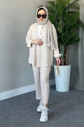 ست بالاتنه و پائین تنه حجاب بژ زنانه رگولار HAZA MODA - کد 828170086