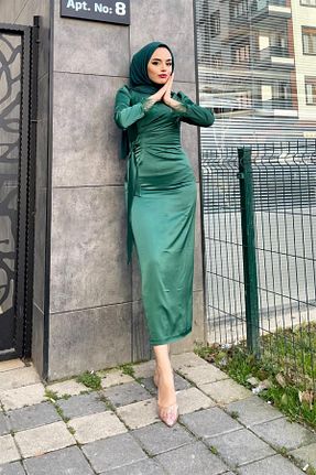 لباس مجلسی حجاب سبز زنانه یقه دوچرخه Şule Giyim - کد 825777321