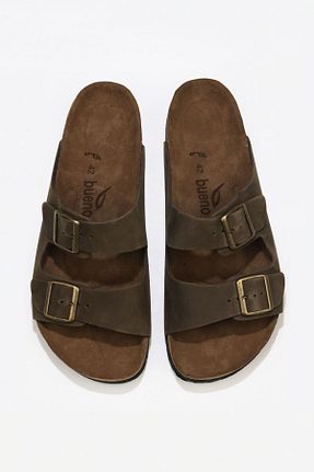 دمپائی خاکی زنانه چرم خالص Bueno Shoes - کد 331845068