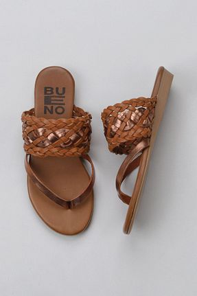 دمپائی قهوه ای زنانه چرم خالص Bueno Shoes - کد 680110665