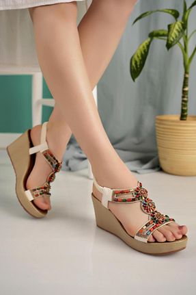 صندل سفید زنانه پاشنه پر Guja - کد 858351533
