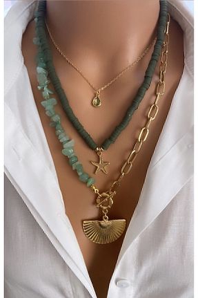 گردنبند جواهر سبز زنانه روکش طلا Trend Jewellery - کد 656186941