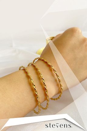 دستبند استیل (فولاد) طلائی زنانه استیل (فولاد) STEVENS - کد 818237128