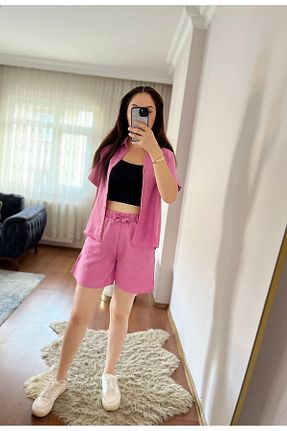 ست بالاتنه و پائین تنه صورتی زنانه بافتنی Meros Atelier - کد 849314377