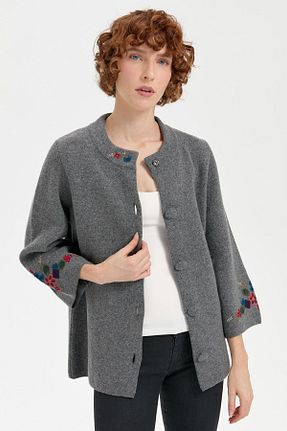 کت طوسی زنانه رگولار Desen Triko - کد 851354302