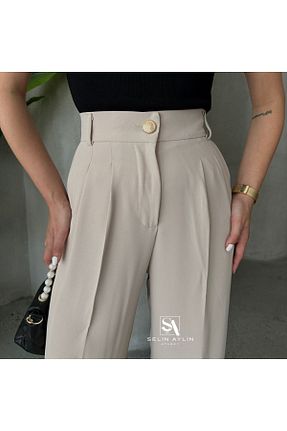 شلوار پارچه ای بژ زنانه کش دار Karol - کد 839914495
