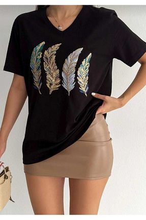 تیشرت سایز بزرگ مشکی زنانه سایز بزرگ Esra Butik Hane - کد 814796410