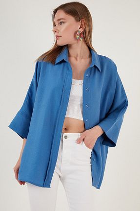 پیراهن آبی زنانه اورسایز Lela - کد 728954214