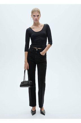 تیشرت مشکی زنانه یقه دوچرخه MANGO - کد 858360083