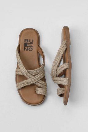 دمپائی قهوه ای زنانه چرم خالص Bueno Shoes - کد 672666693