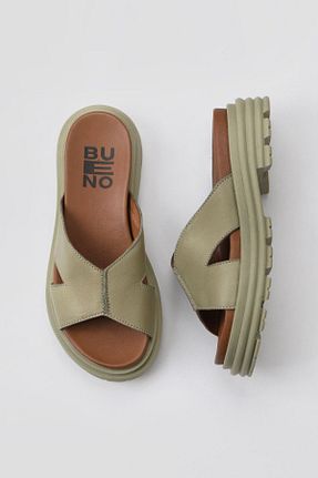 دمپائی خاکی زنانه چرم خالص Bueno Shoes - کد 672666554