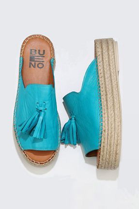 دمپائی فیروزه ای زنانه چرم خالص Bueno Shoes - کد 333900336