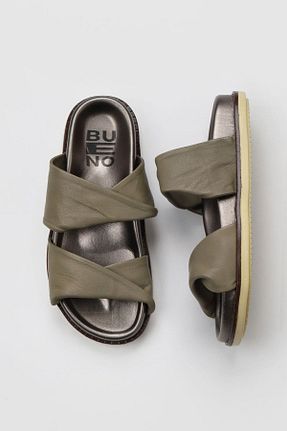 دمپائی خاکی زنانه چرم خالص Bueno Shoes - کد 774234472