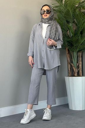 ست بالاتنه و پائین تنه حجاب طوسی زنانه رگولار HAZA MODA - کد 828184299