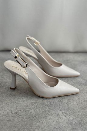 کفش پاشنه بلند کلاسیک بژ زنانه چرم GOFFSHOES - کد 858461902