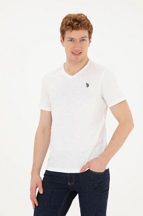 تیشرت سفید مردانه یقه هفت U.S. Polo Assn. - کد 834839585