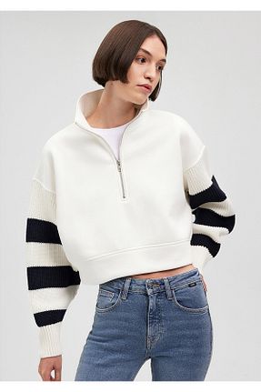 سوئیشرت سفید زنانه کراپ Mavi - کد 799724995