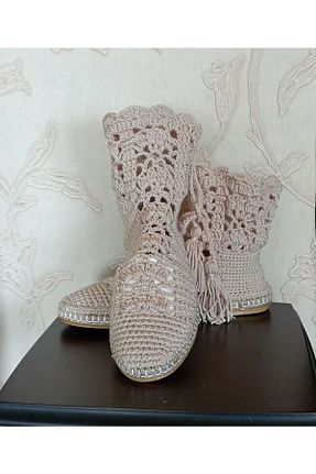 بوت / نیم بوت بژ زنانه پارچه ای El örgüsü - کد 678327003