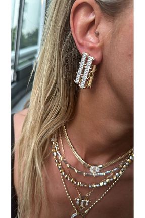 گوشواره جواهر طلائی رودیوم Brillo - کد 837845341