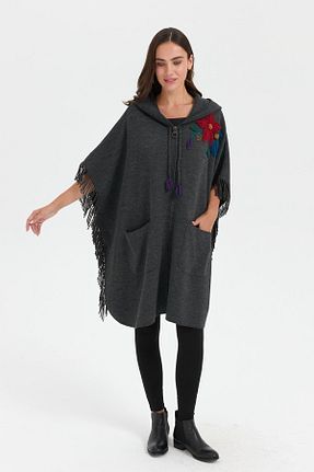 پانچو طوسی زنانه اکریلیک Desen Triko - کد 851223983