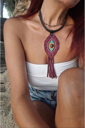 گردنبند جواهر زرشکی زنانه چرم suuderi - کد 858477015
