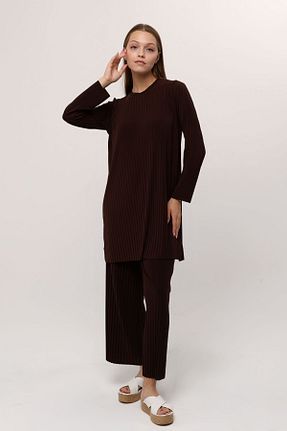ست بالاتنه و پائین تنه حجاب قهوه ای زنانه Relaxed ilmek - کد 768955407