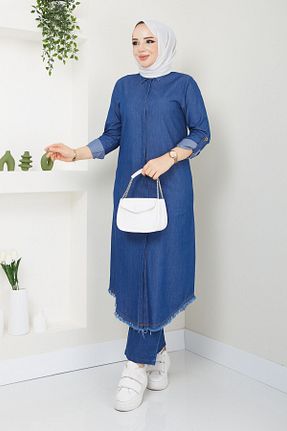 ست بالاتنه و پائین تنه حجاب آبی زنانه رگولار Pamuk Butik - کد 814290244