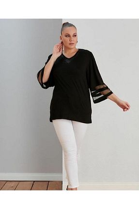 بلوز سایز بزرگ مشکی زنانه رگولار Te&Te - کد 665779741