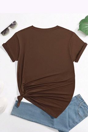 تیشرت قهوه ای زنانه اورسایز uyguntarz - کد 825523402