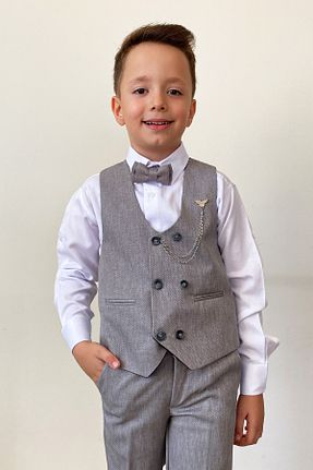 کت و شلوار طوسی بچه گانه یقه کتی Pina Kids - کد 847060009