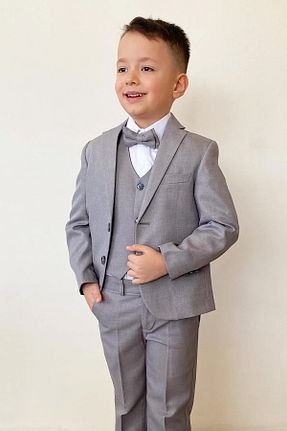 کت و شلوار طوسی بچه گانه یقه کتی Pina Kids - کد 857103042