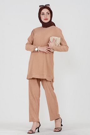 ست بالاتنه و پائین تنه حجاب قهوه ای زنانه اورسایز Sevitli - کد 824343865