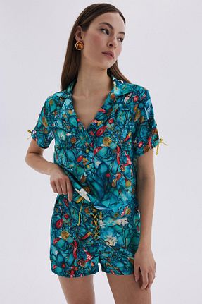 ست لباس راحتی آبی زنانه طرح دار Feu De Elu - کد 833173408