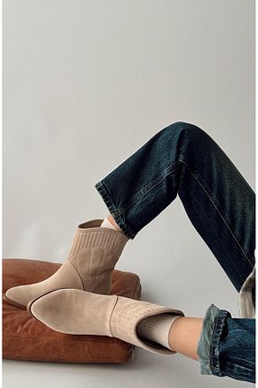 بوت / نیم بوت بژ زنانه چرم خالص nope21shoess - کد 377406668