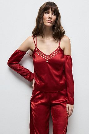 ست لباس راحتی زرشکی زنانه ساتن Feu De Elu - کد 802023571