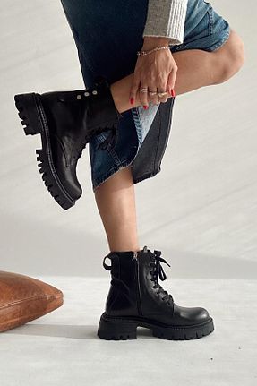 بوت / نیم بوت مشکی زنانه چرم خالص nope21shoess - کد 778499372