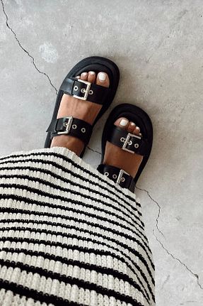 دمپائی مشکی زنانه چرم خالص nope21shoess - کد 683160839