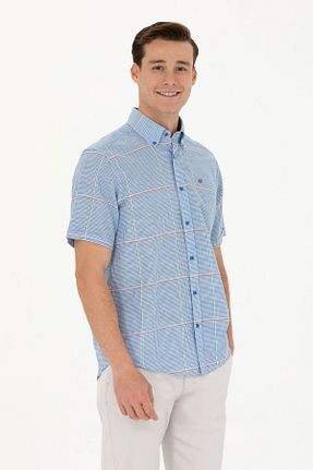 پیراهن آبی مردانه یقه دکمه دار U.S. Polo Assn. - کد 827057992