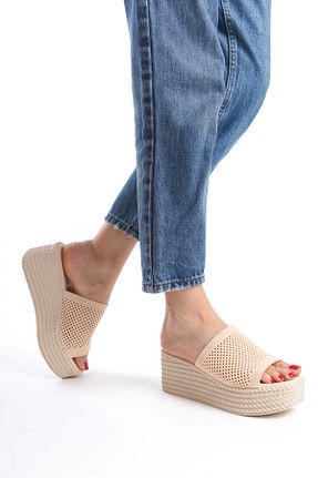 دمپائی بژ زنانه چرم مصنوعی Moda Değirmeni - کد 824485597