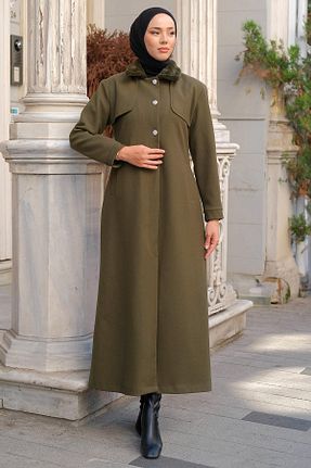 پالتو پشمی حجاب خاکی زنانه Fitted hafsamina - کد 773854711