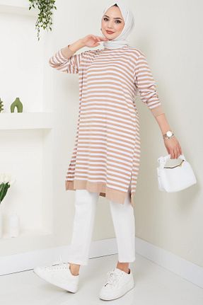 تونیک حجاب قهوه ای زنانه پلی استر hafsamina - کد 839408466
