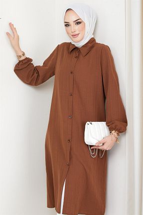 تونیک حجاب قهوه ای زنانه پنبه پلی استر hafsamina - کد 695803264