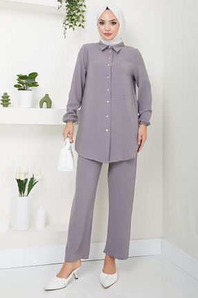 ست بالاتنه و پائین تنه حجاب طوسی زنانه رگولار hafsamina - کد 839710568