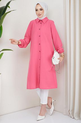 تونیک حجاب صورتی زنانه پنبه پلی استر hafsamina - کد 695746719