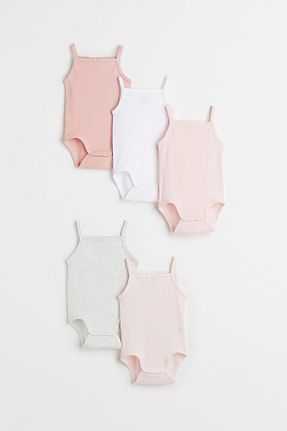 بادی صورتی بچه گانه یقه دوچرخه H&M - کد 858377649