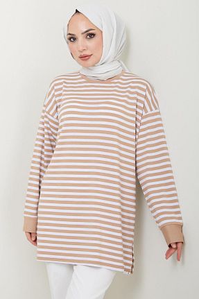 تونیک حجاب قهوه ای زنانه پلی استر hafsamina - کد 841456111